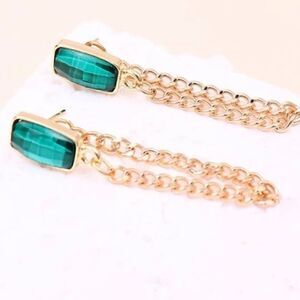 Earrings womens vintage Green emerald crystal chain New
